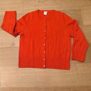 J. Crew 100% Cashmere Orange Cable Knit Cardigan